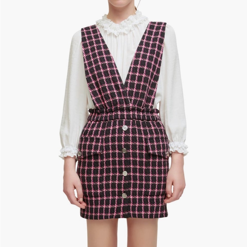 NEW MAJE Ritrate Plaid Pinafore Dress